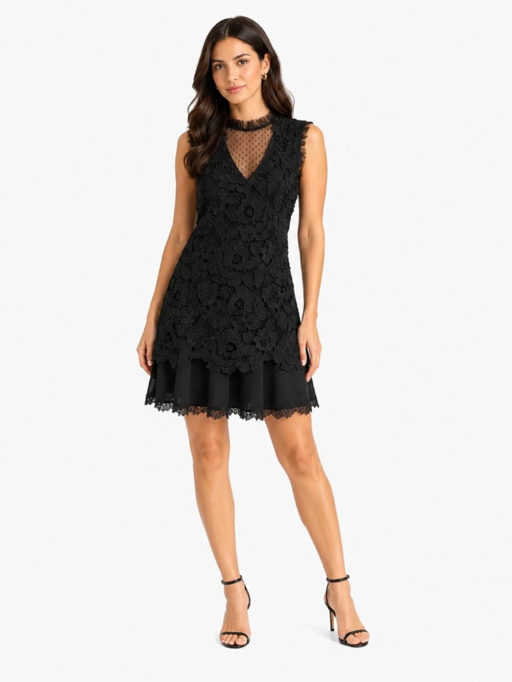HEARTLOOM BLACK LACE MESH SLEEVELESS LAYERED FORMAL COCKTAIL DRESS